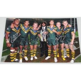 BRONCOS / KANGAROOS x 7 Hand Signed 'RARE' 8'x12' Photo Lockyer,Hunt,Petro,Hodges